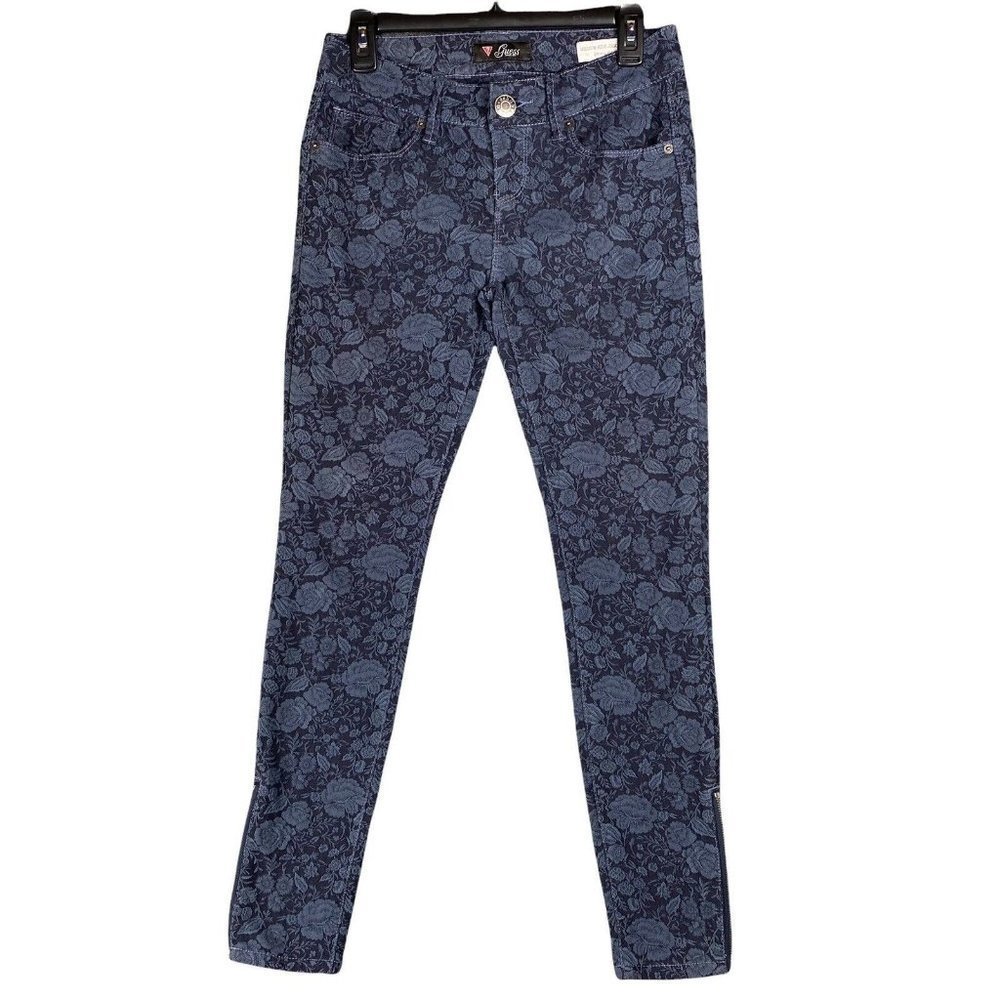Guess Slim Woman’s 28 Emma Fit Medium-Rise Stretch Floral Jeans w ankle zippers!